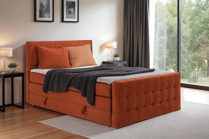 KS Home Concept Boxspringbett mit Bettkasten IMPERIAL 120x200 cm, Bonell Matratze H3 - Ziegelrot (Bett + Topper), Boxspringbett mit 2 Bettkästen, Topper & Härtegrad H3/H4 von KS Home Concept