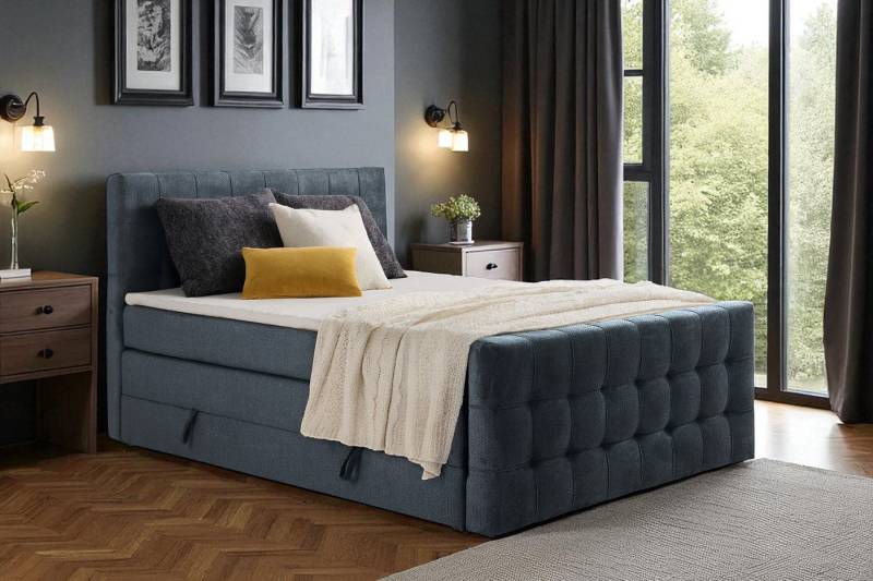 KS Home Concept Boxspringbett mit Bettkasten IMPERIAL 160x200 cm, Bonell Matratze H3 - Anthrazit (Bett + Topper), Boxspringbett mit 2 Bettkästen, Topper & Härtegrad H3/H4 von KS Home Concept