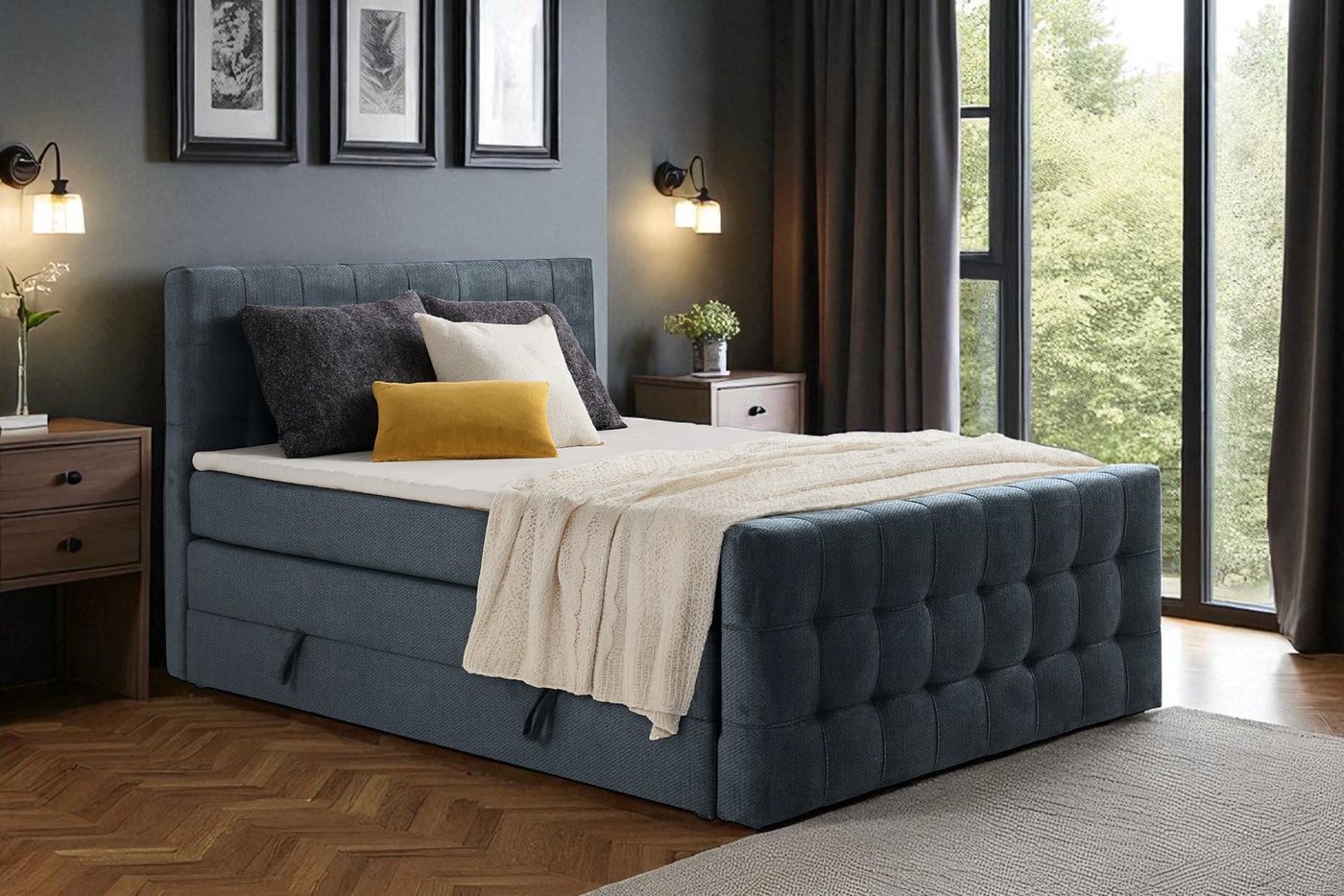 KS Home Concept Boxspringbett mit Bettkasten IMPERIAL 180x200 cm, Pocket Matratze H4 - Anthrazit (Bett + Topper), Boxspringbett mit 2 Bettkästen, Topper & Härtegrad H3/H4 von KS Home Concept
