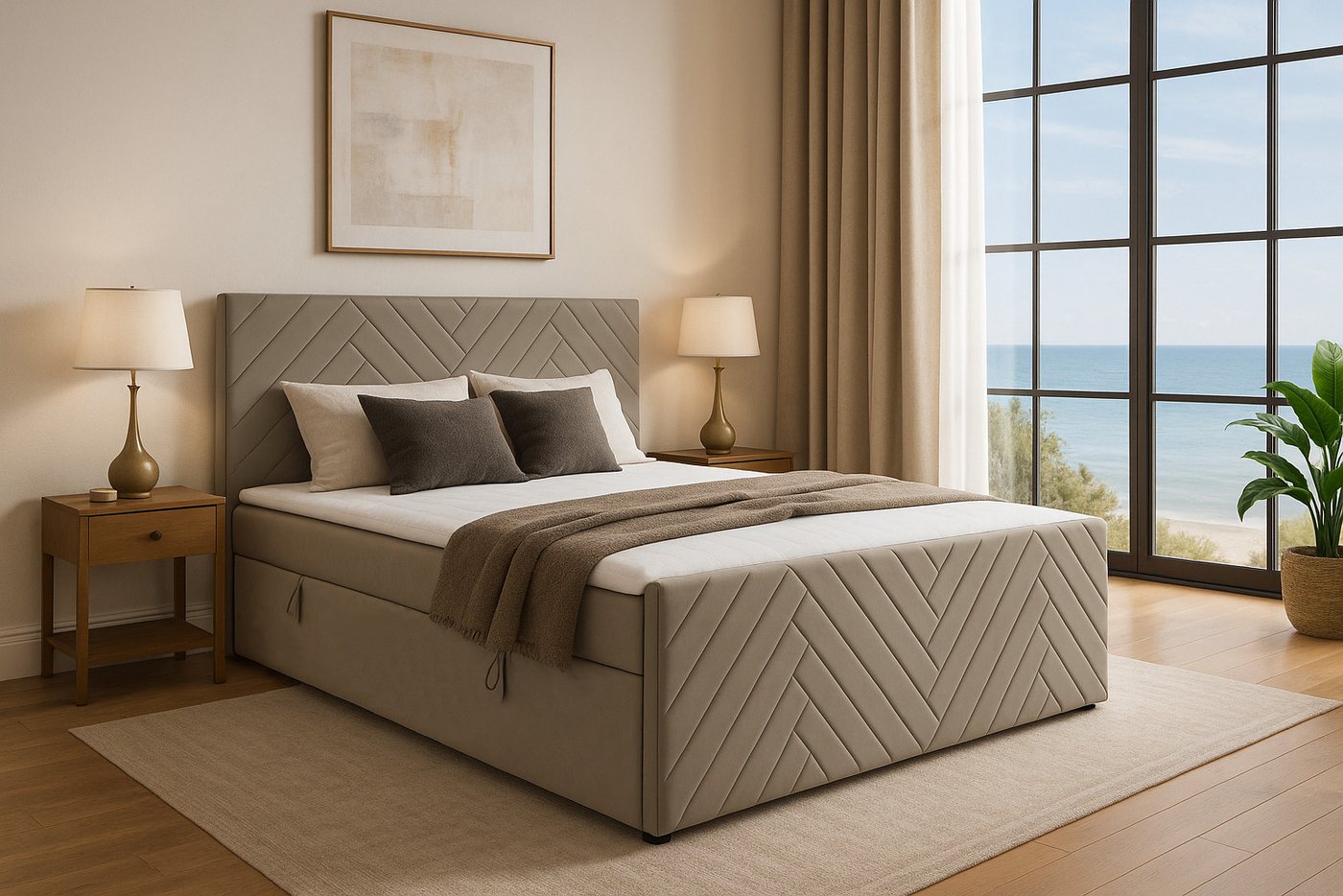 KS Home Concept Boxspringbett mit Bettkasten NOVA 120x200 - Bonellfederkern Matratze - Dunkelbeige (Bett + Topper), Boxspringbett mit 2 Bettkästen, Topper & Härtegrad H3/H4 von KS Home Concept