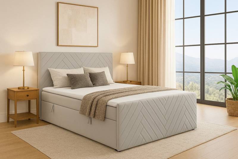 KS Home Concept Boxspringbett mit Bettkasten NOVA 120x200 - Bonellfederkern Matratze - Silver (Bett + Topper), Boxspringbett mit 2 Bettkästen, Topper & Härtegrad H3/H4 von KS Home Concept