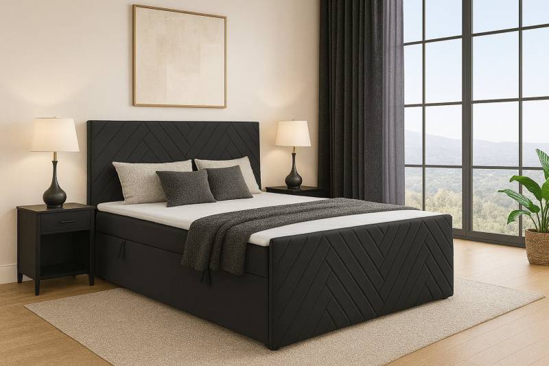 KS Home Concept Boxspringbett mit Bettkasten NOVA 180x200 - Taschenfederkern Matratze - Grau (Bett + Topper), Boxspringbett mit 2 Bettkästen, Topper & Härtegrad H3/H4 von KS Home Concept