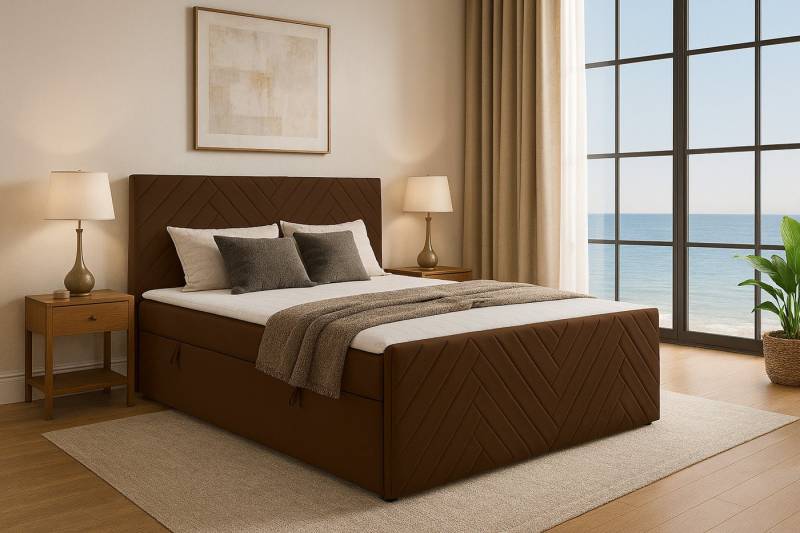KS Home Concept Boxspringbett mit Bettkasten NOVA 200x200 - Bonellfederkern Matratze - Schokolade (Bett + Topper), Boxspringbett mit 2 Bettkästen, Topper & Härtegrad H3/H4 von KS Home Concept