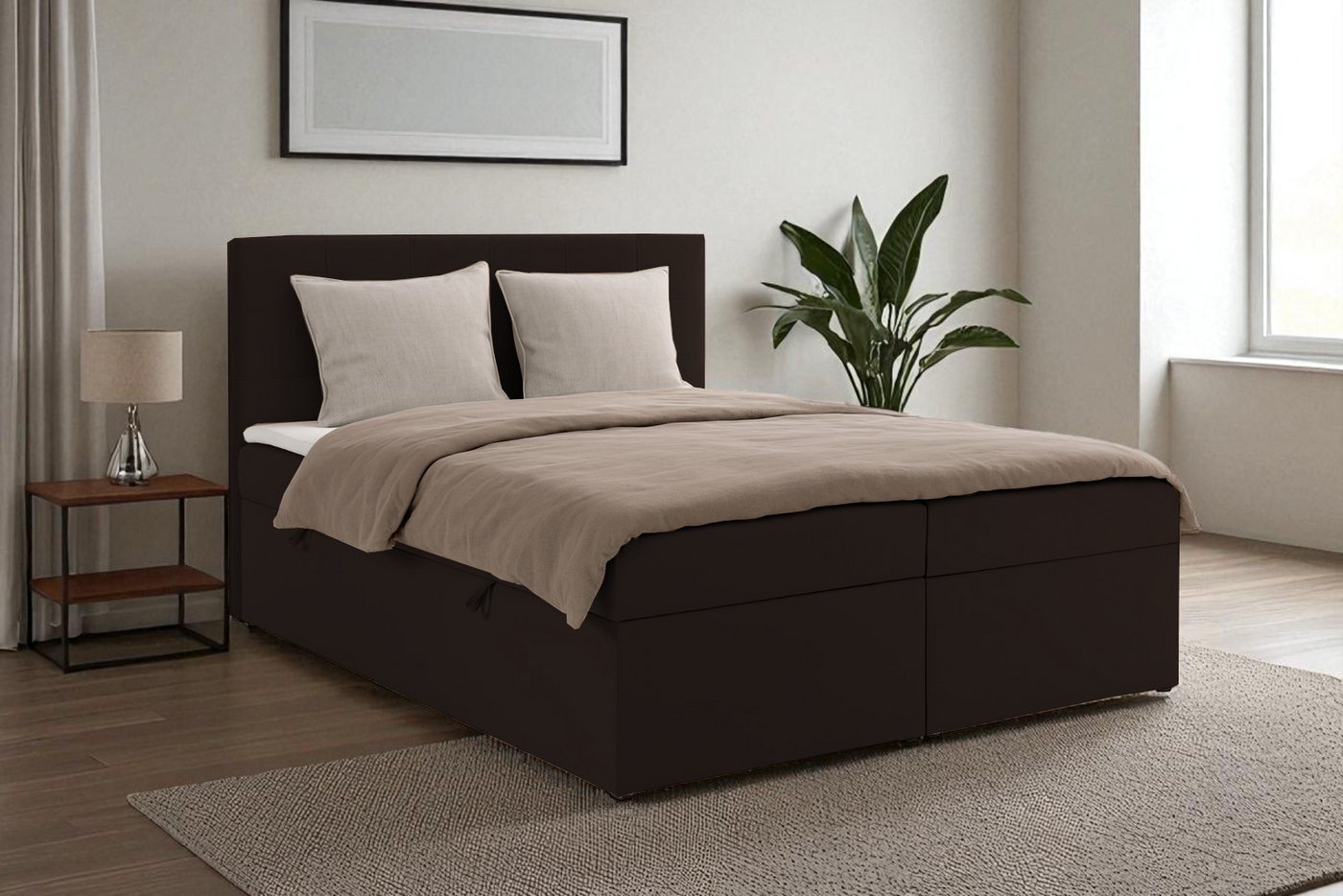 KS Home Concept Boxspringbett mit Bettkasten VELLIS 180x200 - Taschenfederkern Matratze - Braun (Bett + Topper), Boxspringbett mit seitlich öffnenden Bettkästen & Topper von KS Home Concept
