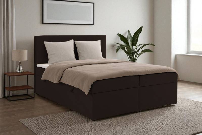 KS Home Concept Boxspringbett mit Bettkasten VELLIS 200x200 - Taschenfederkern Matratze - Braun (Bett + Topper), Boxspringbett mit seitlich öffnenden Bettkästen & Topper von KS Home Concept
