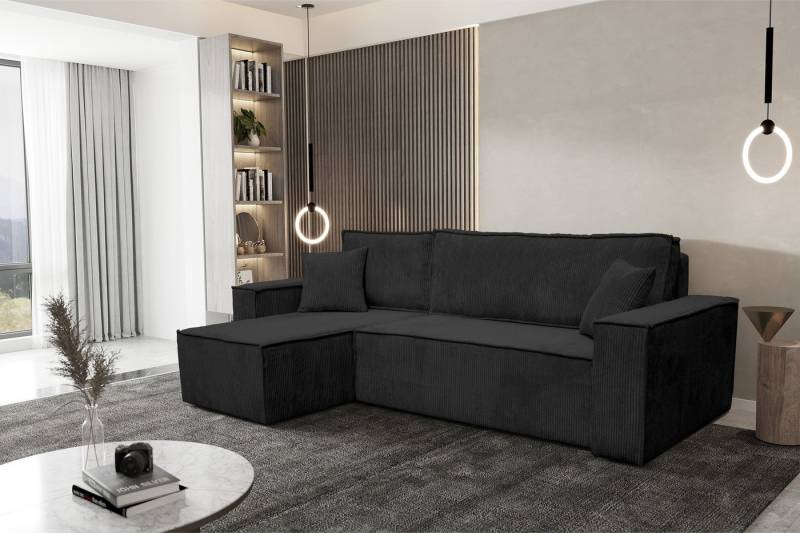 KS Home Concept Ecksofa TAVO L mit Schlaffunktion und Bettkasten, breite Armlehnen, Graphit, Kompaktes Schlafsofa, Universal, inkl. 2 Zierkissen von KS Home Concept