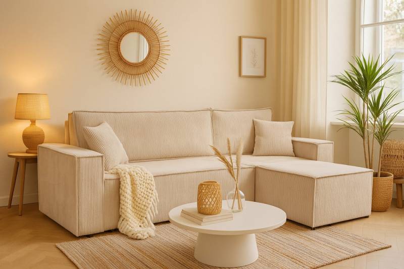 KS Home Concept Ecksofa TAVO L mit Schlaffunktion und Bettkasten, breite Armlehnen, Grau, Kompaktes Schlafsofa, Universal, inkl. 2 Zierkissen KS Home Concept Ecksofa TAVO L mit Schlaffunktion und Bettkasten, breite Armlehnen, Grau, Kompaktes Schlafsofa, Universal, inkl. 2 Zierkissen von KS Home Concept