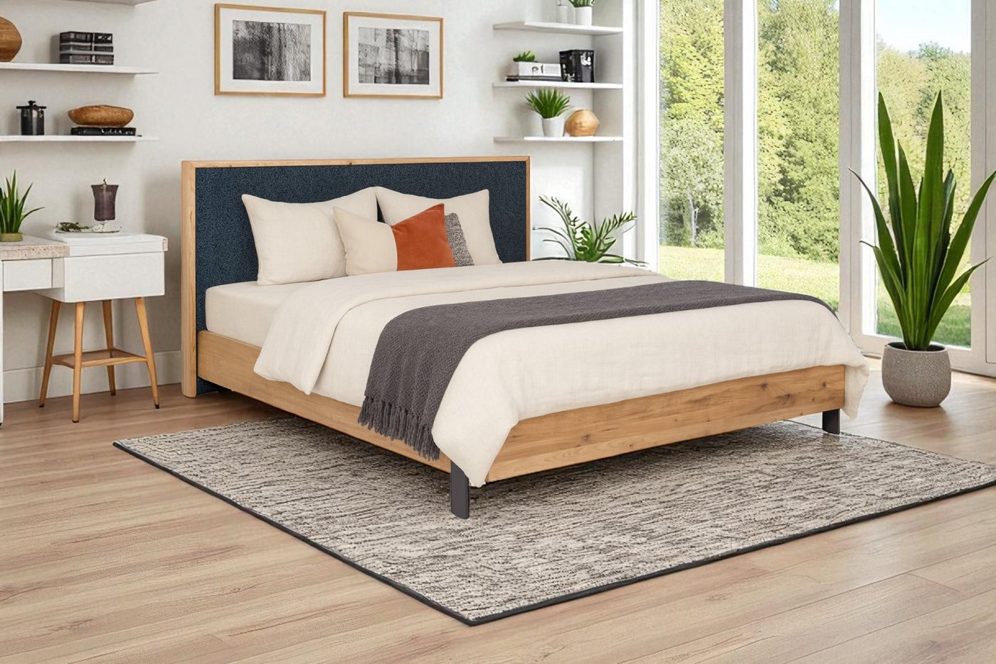 KS Home Concept Polsterbett 140x200cm PRATO mit Pocket Matratze H4, Holzrahmen und Perugia-Stoff (Bett + Matraze), Polsterbett min Matraze Härtegrad H3/H4 von KS Home Concept