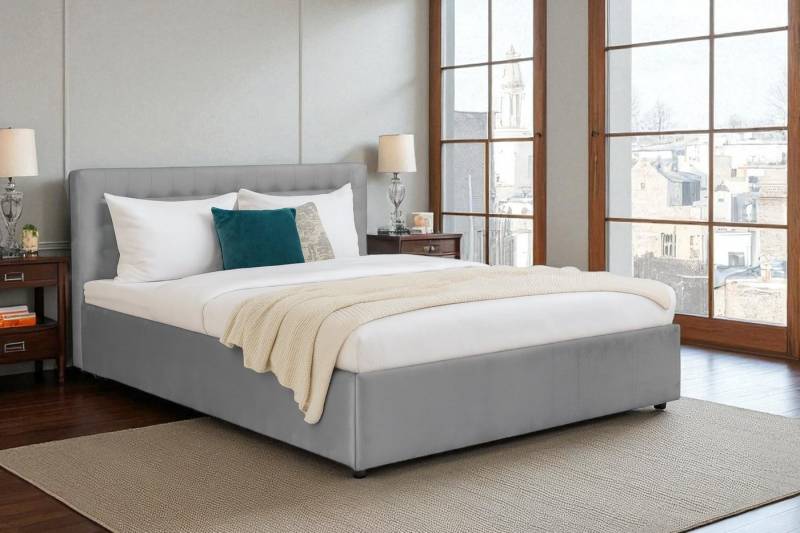 KS Home Concept Polsterbett mit Bettkasten 140x200 cm FORTE mit Bonell Matratze H3 - Silber (Bett + Matraze), Polsterbett min Matraze Härtegrad H3/H4 von KS Home Concept