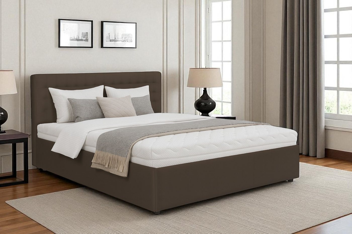 KS Home Concept Polsterbett mit Bettkasten 140x200 cm FORTE mit Bonell Matratze H3 - Braun (Bett + Matraze), Polsterbett min Matraze Härtegrad H3/H4 von KS Home Concept