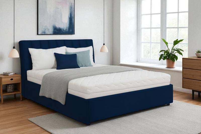 KS Home Concept Polsterbett mit Bettkasten 140x200 cm NUBIA mit Bonell Matratze H3 - Marineblau (Bett + Matraze), Polsterbett min Matraze Härtegrad H3/H4 von KS Home Concept