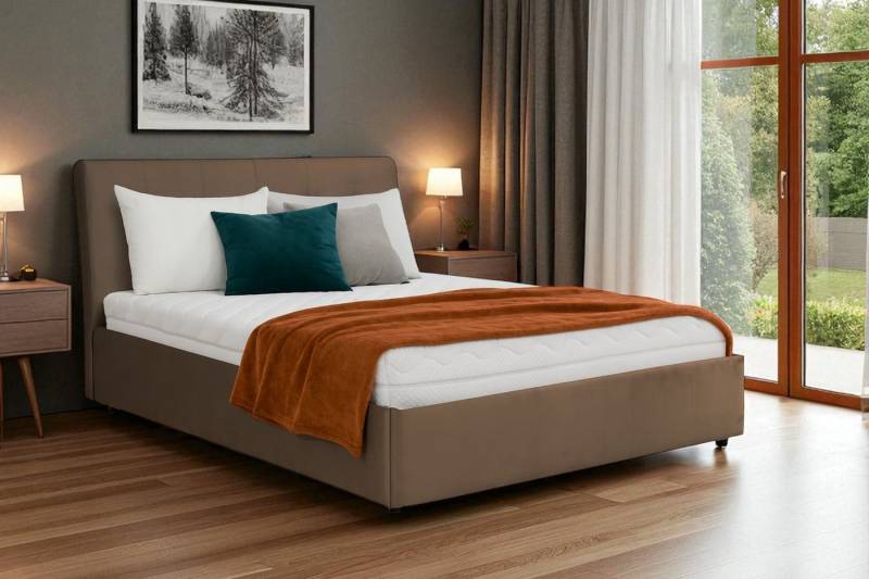 KS Home Concept Polsterbett mit Bettkasten 140x200 cm SOLIS mit Bonell Matratze H3 (Bett + Matraze), Polsterbett mit Matraze Härtegrad H3/H4 von KS Home Concept