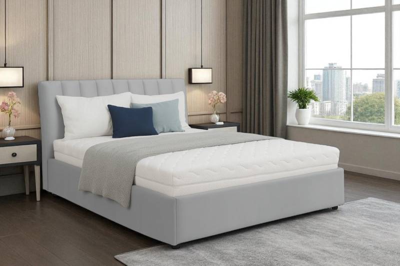 KS Home Concept Polsterbett mit Bettkasten 180x200 cm NUBIA mit Bonell Matratze H3 - Hellgrau (Bett + Matraze), Polsterbett min Matraze Härtegrad H3/H4 von KS Home Concept
