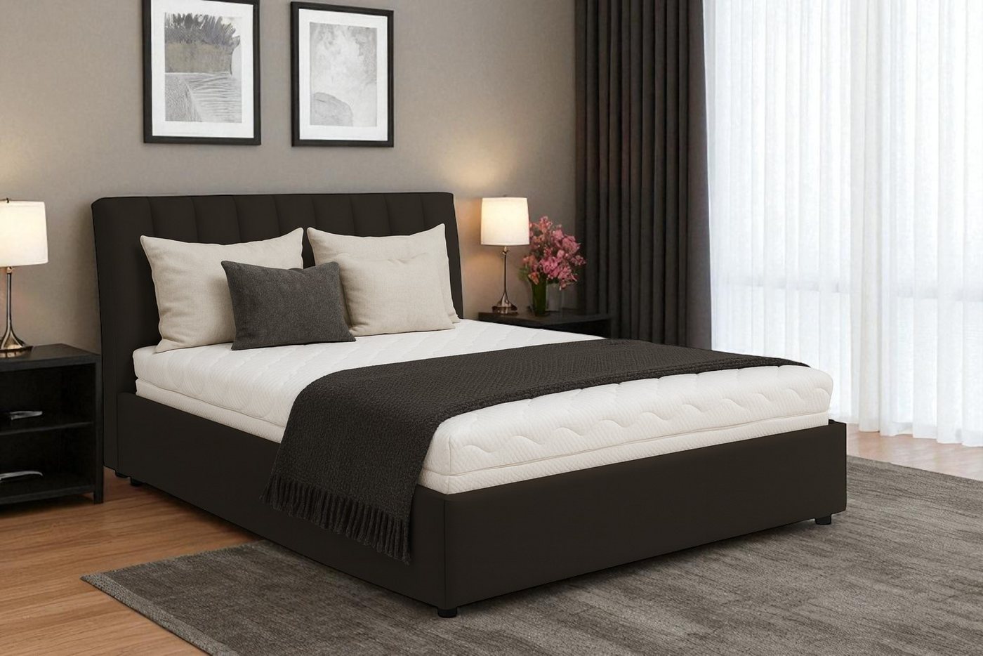 KS Home Concept Polsterbett mit Bettkasten 180x200 cm NUBIA mit Pocket Matratze H4 - Schokolade (Bett + Matraze), Polsterbett min Matraze Härtegrad H3/H4 von KS Home Concept