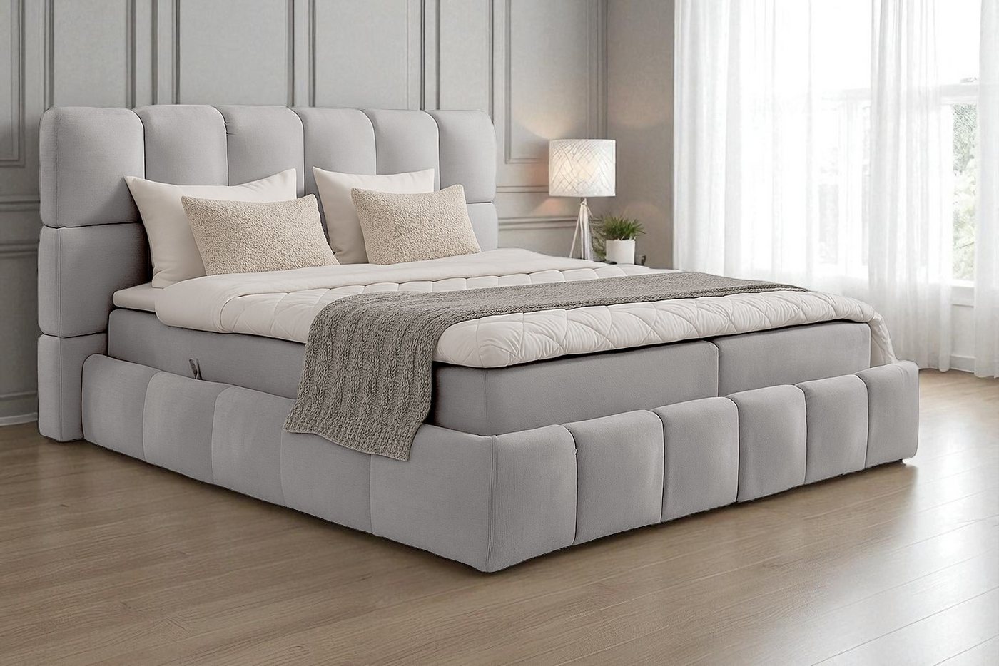 KS Home Concept Polsterbett mit Bonell Matratze H3 und Topper - Zwei Bettkasten 140x200 cm (Boxspringbett + Matratze + Topper), Bett mit zwei seitlich zu öffnenden Kästen von KS Home Concept