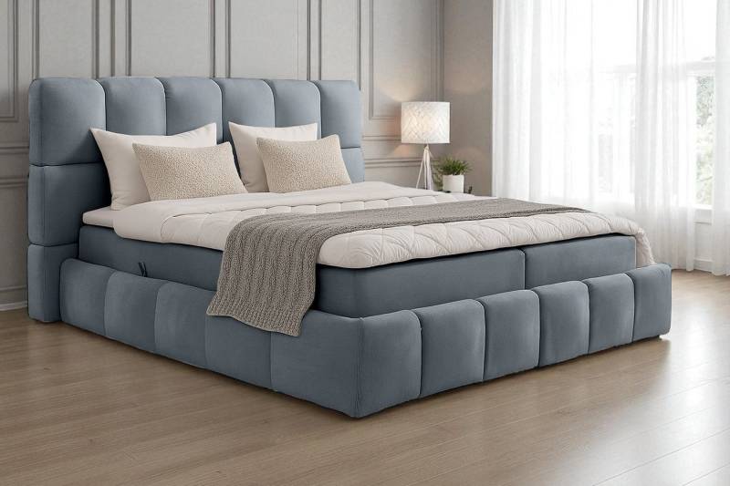 KS Home Concept Polsterbett mit Bonell Matratze H3 und Topper - Zwei Bettkasten 140x200 cm (Boxspringbett + Matratze + Topper), Bett mit zwei seitlich zu öffnenden Kästen von KS Home Concept