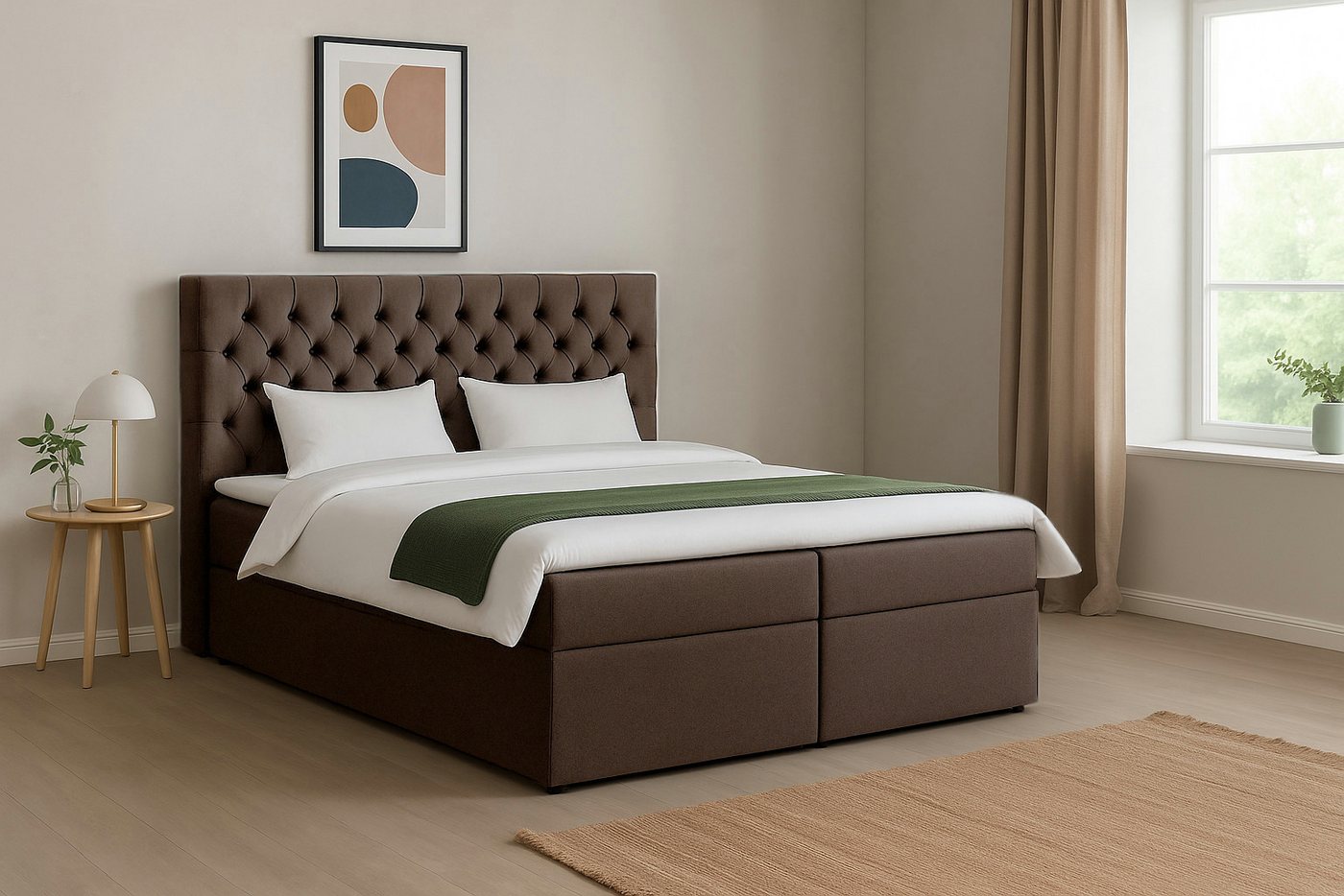 KS Home Concept Polsterbett mit Bonell Matratze H3 und Topper - Zwei Bettkasten 160x200 cm (Boxspringbett + Matratze + Topper), Bett mit zwei seitlich zu öffnenden Kästen von KS Home Concept