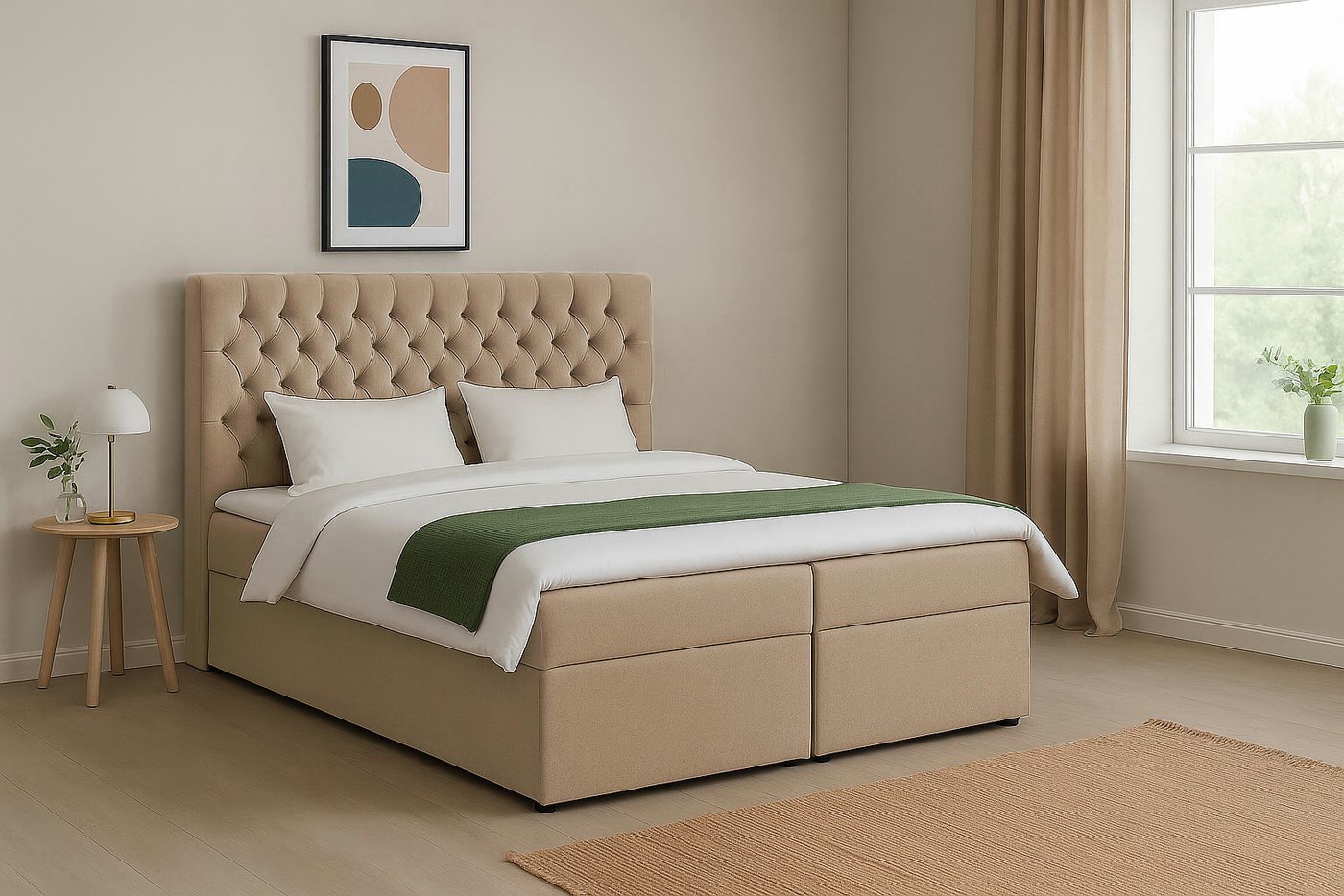 KS Home Concept Polsterbett mit Bonell Matratze H3 und Topper - Zwei Bettkasten 160x200 cm (Boxspringbett + Matratze + Topper), Bett mit zwei seitlich zu öffnenden Kästen von KS Home Concept