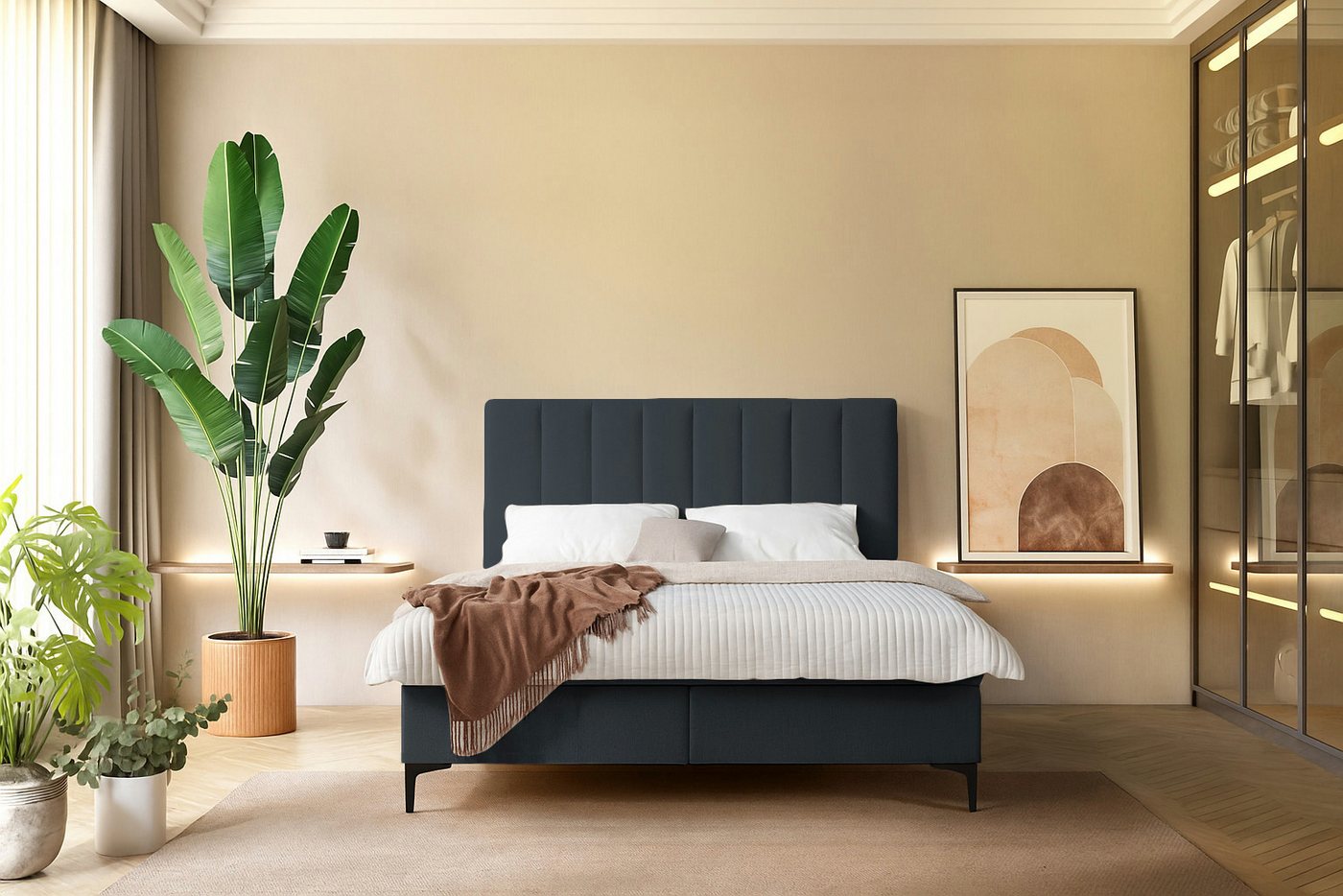 KS Home Concept Polsterbett mit Bonell Matratze H3 und Topper - Zwei Bettkasten 160x200 cm (Boxspringbett + Matratze + Topper), Bett mit zwei seitlich zu öffnenden Kästen von KS Home Concept