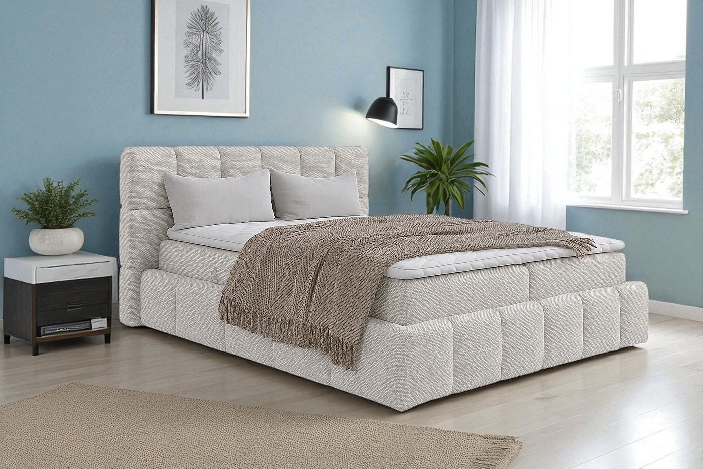 KS Home Concept Polsterbett mit Bonell Matratze H3 und Topper - Zwei Bettkasten 200x200 cm (Boxspringbett + Matratze + Topper), Bett mit zwei seitlich zu öffnenden Kästen von KS Home Concept