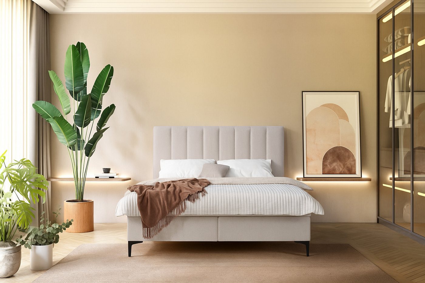 KS Home Concept Polsterbett mit Bonell Matratze H3 und Topper - Zwei Bettkasten 200x200 cm (Boxspringbett + Matratze + Topper), Bett mit zwei seitlich zu öffnenden Kästen von KS Home Concept