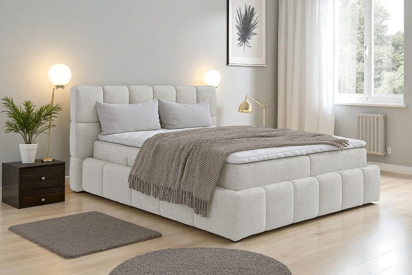 KS Home Concept Polsterbett mit Taschen Matratze H4 und Topper - Zwei Bettkasten 140x200 cm (Bett + Matratze + Topper), Bett mit zwei seitlich zu öffnenden Kästen von KS Home Concept