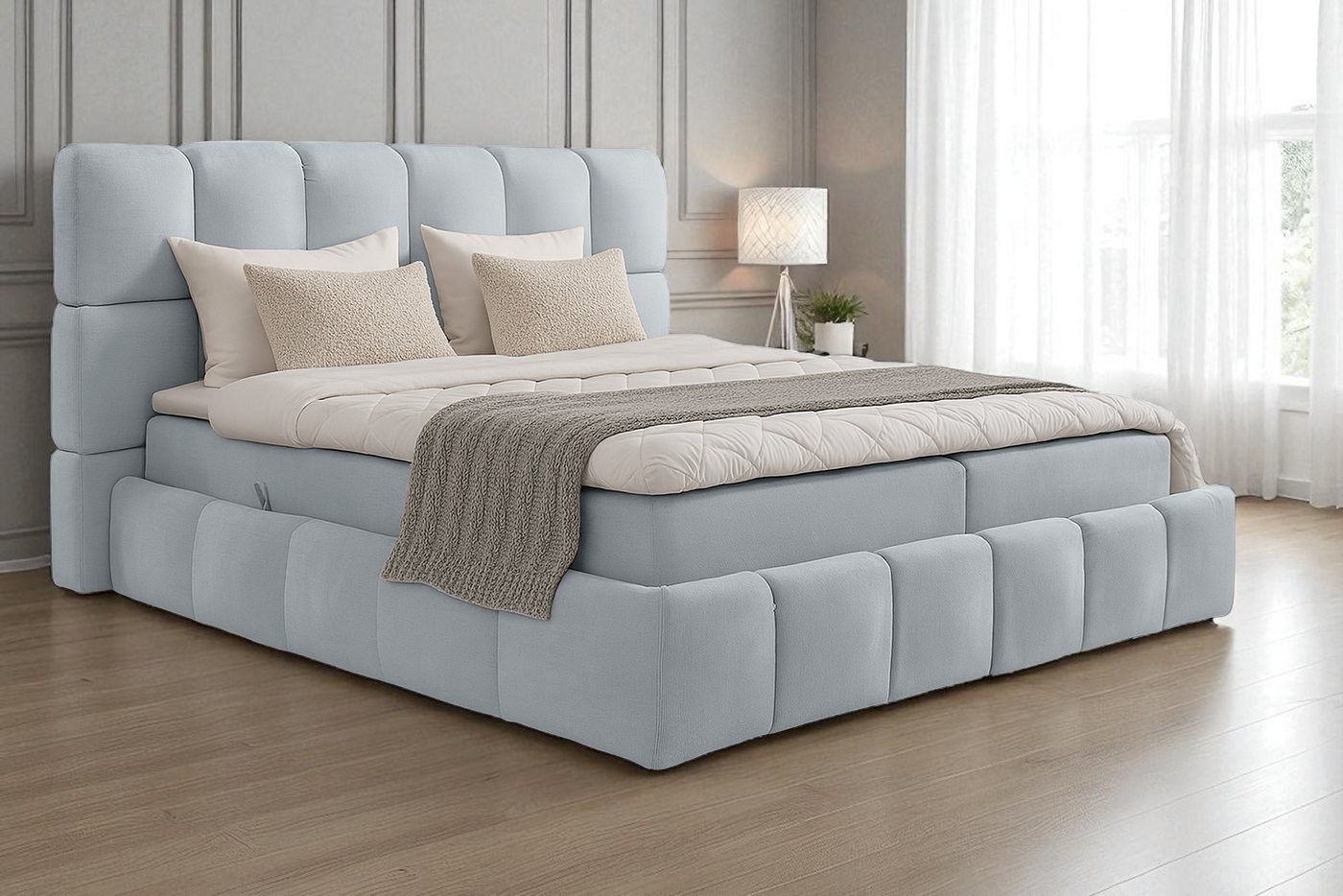 KS Home Concept Polsterbett mit Taschen Matratze H4 und Topper - Zwei Bettkasten 140x200 cm (Boxspringbett + Matratze + Topper), Bett mit zwei seitlich zu öffnenden Kästen von KS Home Concept