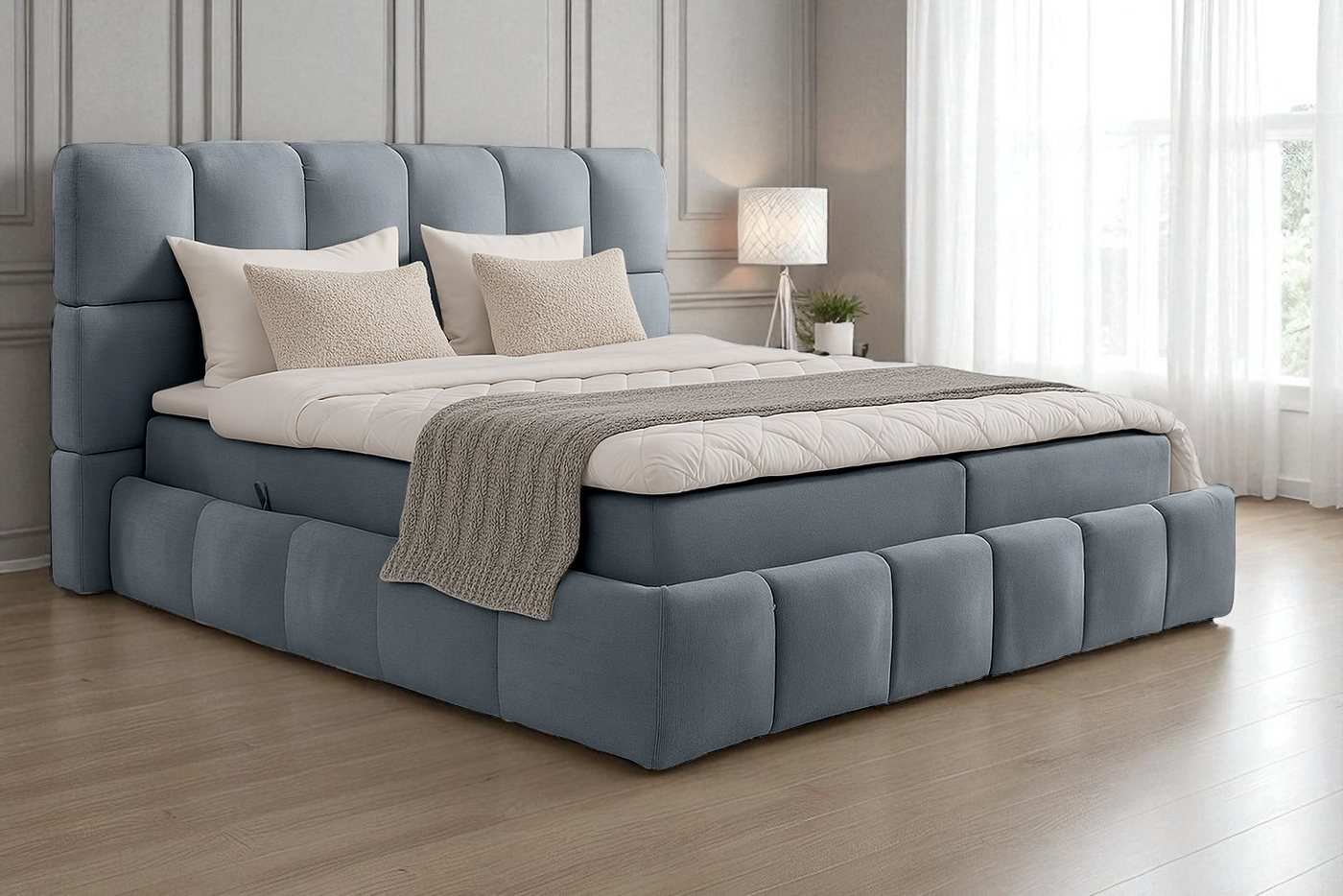 KS Home Concept Polsterbett mit Taschen Matratze H4 und Topper - Zwei Bettkasten 140x200 cm (Boxspringbett + Matratze + Topper), Bett mit zwei seitlich zu öffnenden Kästen von KS Home Concept