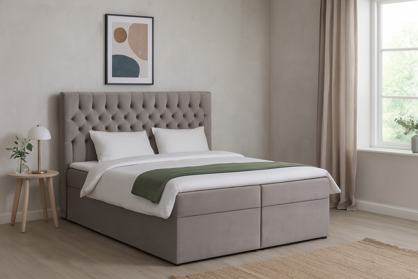 KS Home Concept Polsterbett mit Taschen Matratze H4 und Topper - Zwei Bettkasten 160x200 cm (Boxspringbett + Matratze + Topper), Bett mit zwei seitlich zu öffnenden Kästen von KS Home Concept