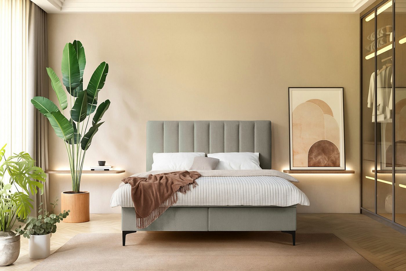 KS Home Concept Polsterbett mit Taschen Matratze H4 und Topper - Zwei Bettkasten 160x200 cm (Boxspringbett + Matratze + Topper), Bett mit zwei seitlich zu öffnenden Kästen von KS Home Concept