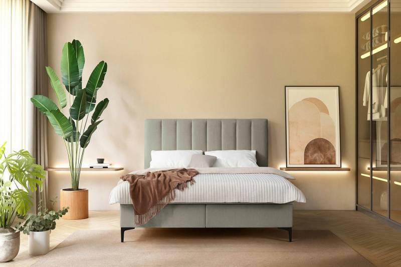 KS Home Concept Polsterbett mit Taschen Matratze H4 und Topper - Zwei Bettkasten 180x200 cm (Boxspringbett + Matratze + Topper), Bett mit zwei seitlich zu öffnenden Kästen von KS Home Concept