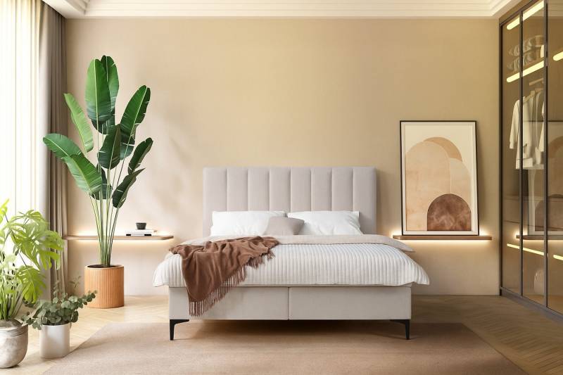 KS Home Concept Polsterbett mit Taschen Matratze H4 und Topper - Zwei Bettkasten 200x200 cm (Boxspringbett + Matratze + Topper), Bett mit zwei seitlich zu öffnenden Kästen von KS Home Concept