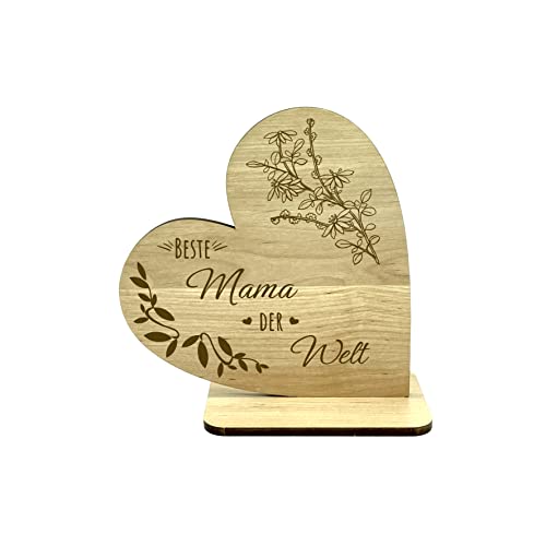 Deko Herz mit Gravur für die '' Beste Mama der Welt '' Schriftzug - Geschenkidee mit schönem Spruch, Dekoherz aus Holz, Muttertag, Geburtstag, Weihnachten von KS Laserdesign