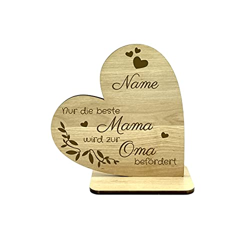 Deko Herz Holz mit Spruch '' nur die Beste Mama Wird zur Oma befördert '' persönliche Gravur - Name wählbar, Geschenke du wirst Oma, Geburtstag, Weihnachten, Beste Mama der Welt von KS Laserdesign