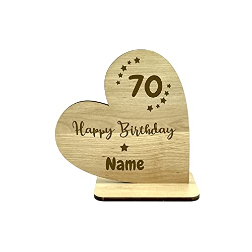 KS Laserdesign Deko Herz Holz zum '' 70. Geburtstag '' mit persönlicher Gravur - Name wählbar, Geschenkidee für Frauen & Männer, Geburtstagsgeschenk, Happy Birthday von KS Laserdesign