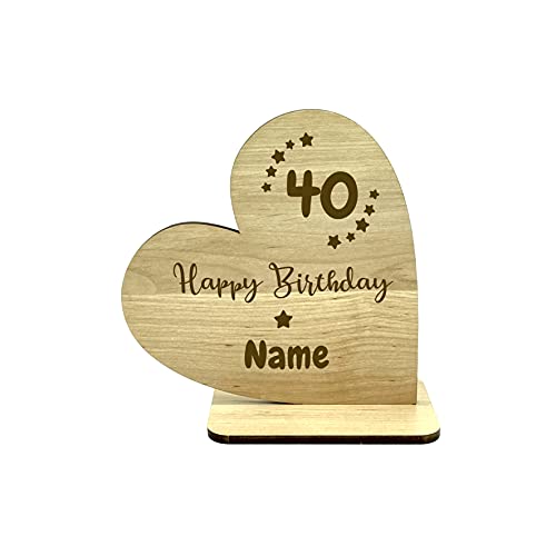 KS Laserdesign Deko Herz aus Holz zum '' 40. Geburtstag '' mit persönlicher Gravur - Name oder Wunschtext, Geschenke für Frauen & Männer, Geburtstag, Happy Birthday von KS Laserdesign