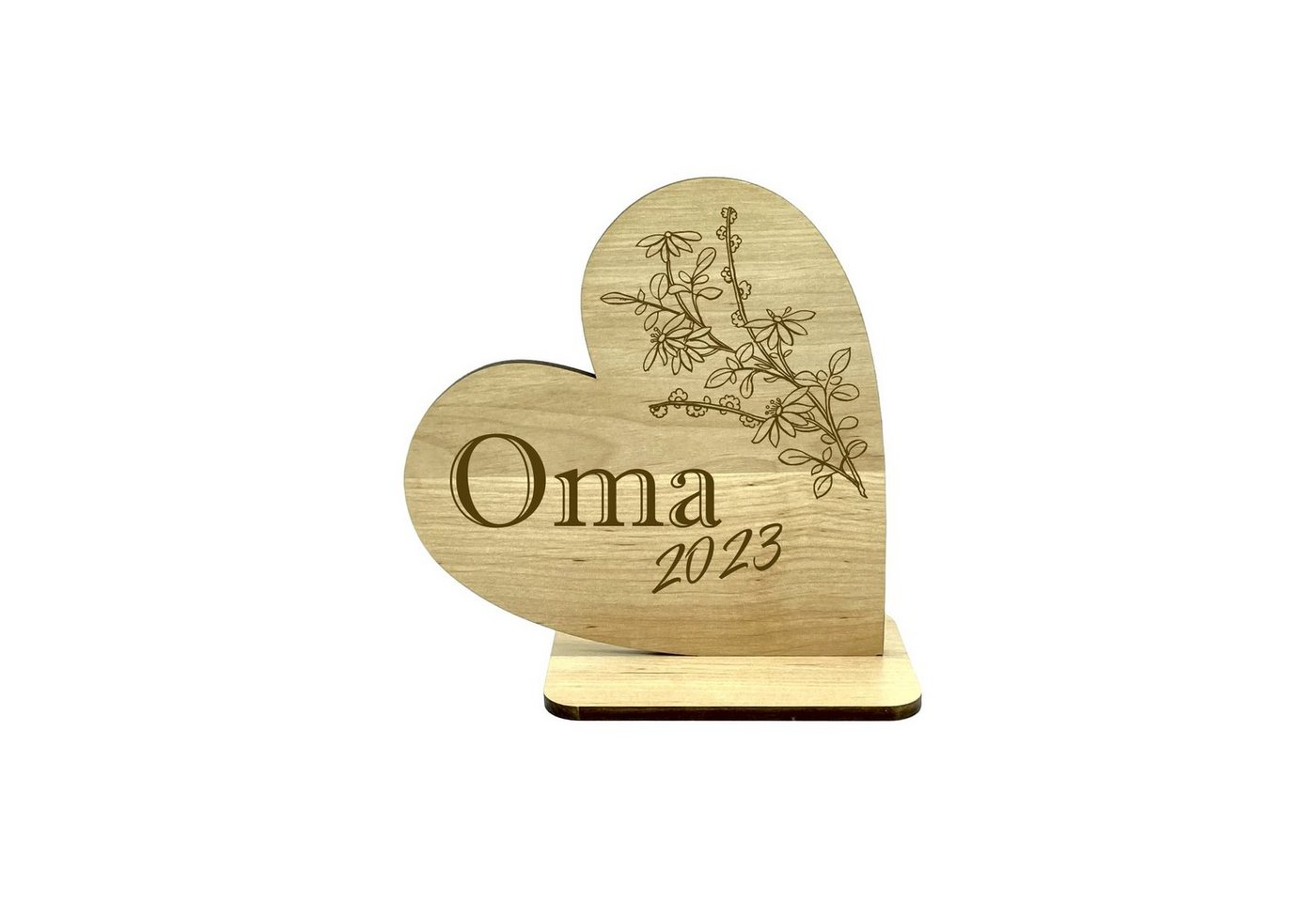 KS Laserdesign Dekofigur Deko Herz Holz mit Gravur - Oma 2023 - Geschenke, Naturprodukt von KS Laserdesign