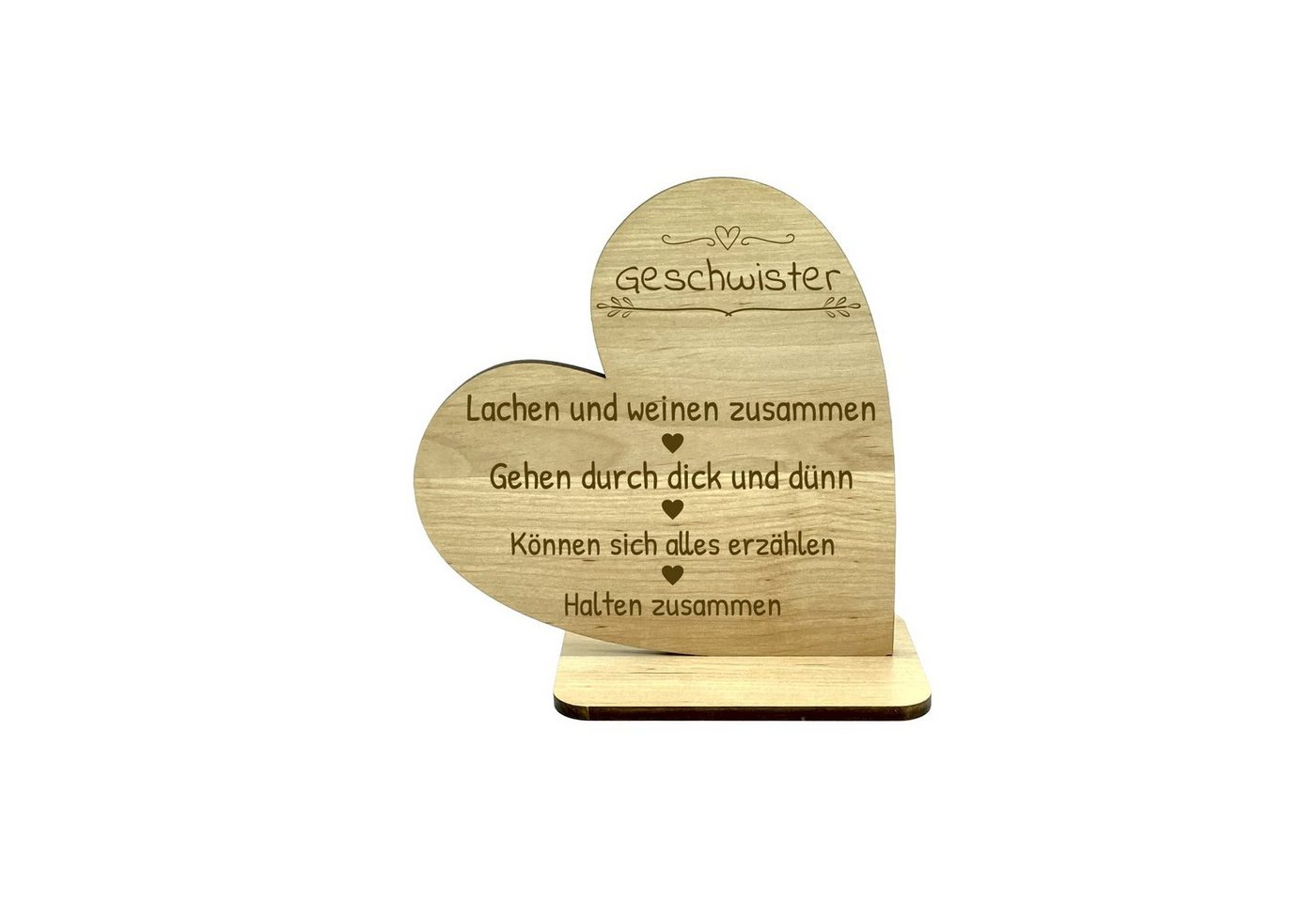 KS Laserdesign Dekofigur Deko Herz aus Holz mit Gravur - Geschwister - Geschenkidee, Lasergravur von KS Laserdesign