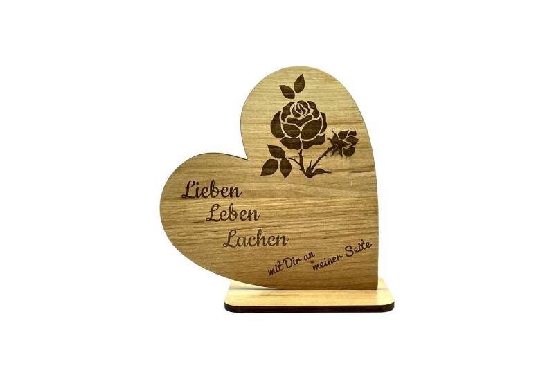 KS Laserdesign Dekofigur Deko Herz mit Gravur ''Leben, Lieben, Lachen'' aus Erle Holz von KS Laserdesign