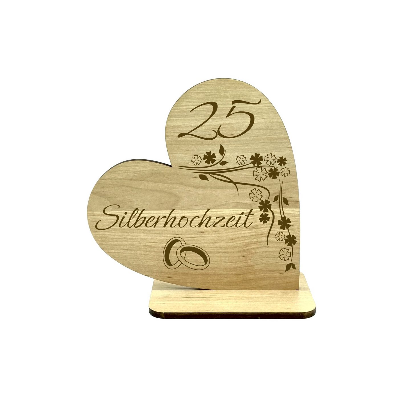 KS Laserdesign Dekofigur Deko Herz mit Gravur zu Silberhochzeit - Geschenke zum 25. Ehe Jubiläum, Hochzeitstag, Geschenkidee für Frauen & Männer, aus Erle Holz von KS Laserdesign