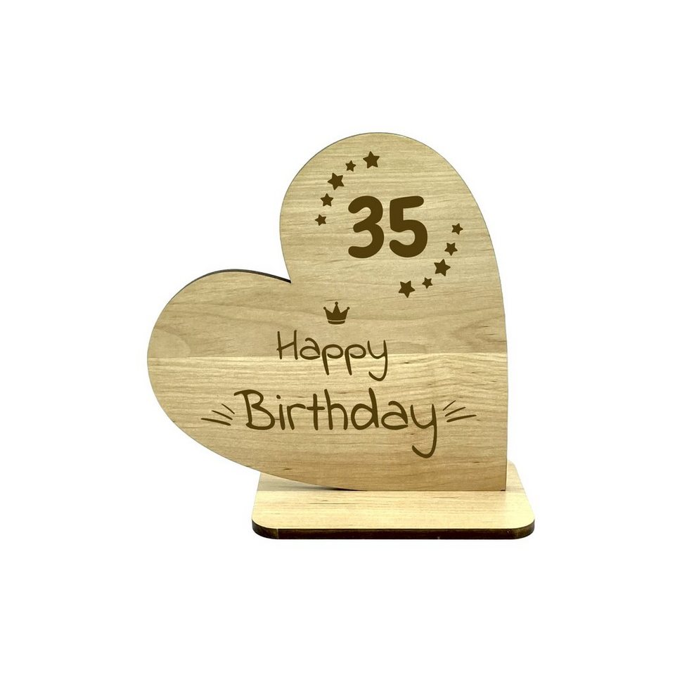 KS Laserdesign Dekofigur Deko Herz mit Gravur zum 35. Geburtstag, Holzherz, Geschenke für Frauen & Männer, Happy Birthday von KS Laserdesign