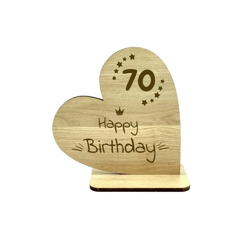 KS Laserdesign Dekofigur Deko Herz mit Gravur zum 70. Geburtstag, Holzherz, Geschenke für Frauen & Männer, Happy Birthday von KS Laserdesign