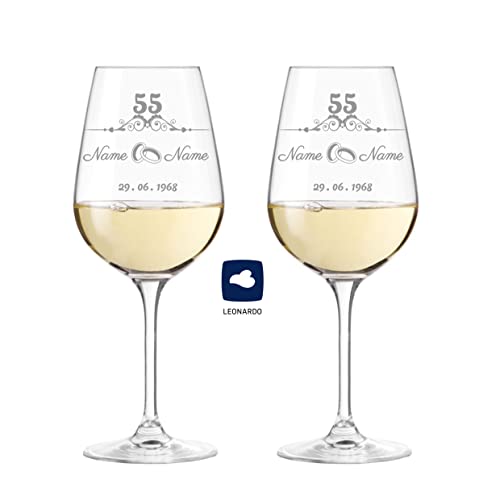 Leonardo Weingläser mit Gravur 2er Set - Platinhochzeit - 55 jähriges Jubiläum | Jahrestag | Hochzeitstag | Ehegeschenk | Glas 450 ml von KS Laserdesign