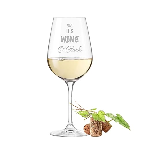 KS Laserdesign Leonardo Weinglas mit Gravur - It´s Wine O´Clock - Geschenkidee mit lustigem Spruch für Genießer | Geburtstag | Weihnachten | für Rotweing & Weißwein von KS Laserdesign