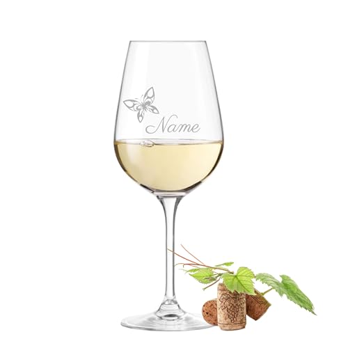 Leonardo Weinglas mit Gravur - Schmetterling - Name personalisiert | Geschenkidee | Freunde & Freundinnen | Geburtstag | Weihnachten | Glas 450ml von KS Laserdesign