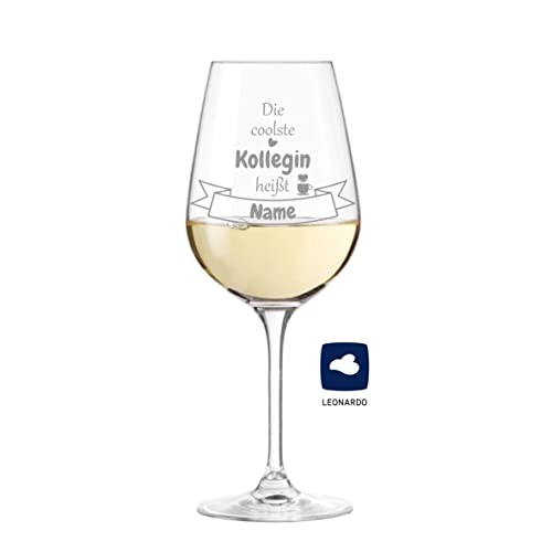 Leonardo Weinglas mit Spruch '' die coolste Kollegin heißt '' persönliche Gravur - Wunschname wählbar, Geschenkidee für Frauen, Lieblingskollegin, beste Arbeitskollegin, Abschiedsgeschenk von KS Laserdesign