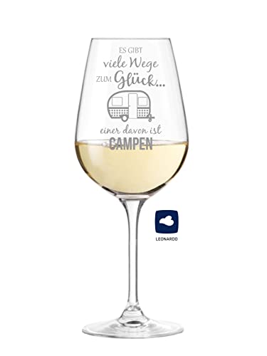 Leonardo Weinglas mit Spruch ''es gibt viele Wege zum Glück einer davon ist Campen'' mit Gravur - Geschenke für Frauen & Männer, beste Freunde & Freundin, Geburtstag, Weinliebhaber, Weihnachten von KS Laserdesign