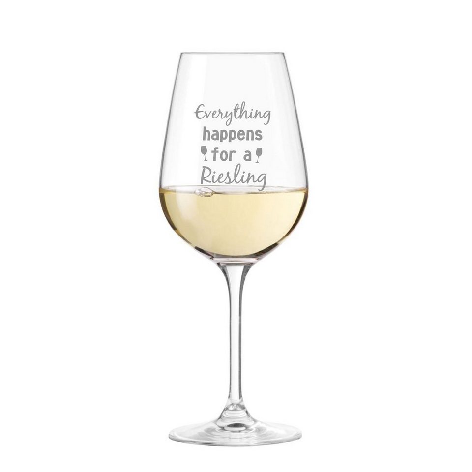 KS Laserdesign Weinglas Leonardo Weißweinglas mit Gravur everything happens for a riesling" - Geschenkidee für Frauen & Männer, beste Freunde & Freundin, Geburtstag, Weihnachten, TEQTON Glas, Glas" von KS Laserdesign