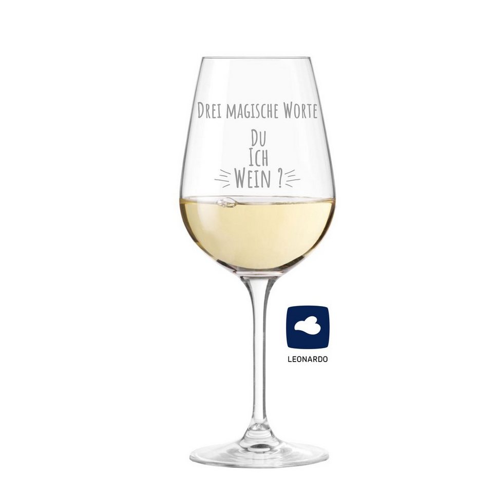 KS Laserdesign Weinglas Leonardo mit lustiger Gravur '' drei magische Worte'', Glas, Lasergravur von KS Laserdesign