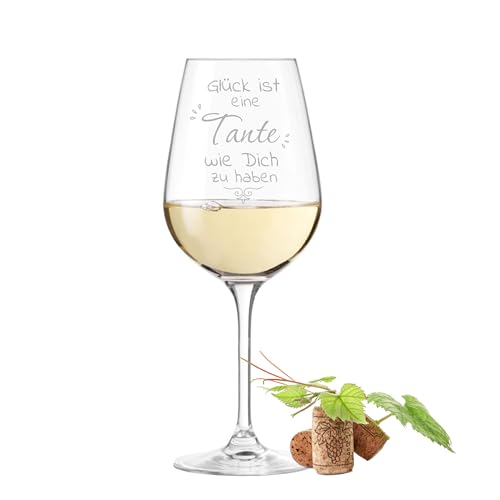 Leonardo TIVOLI Weinglas mit Gravur - Glück ist eine Tante wie dich zu haben - Geschenke für die beste Tante/Patentante | Geburtstag | Weihnachten | Glas für Rotwein & Weißwein | 450ml von KS Laserdesign